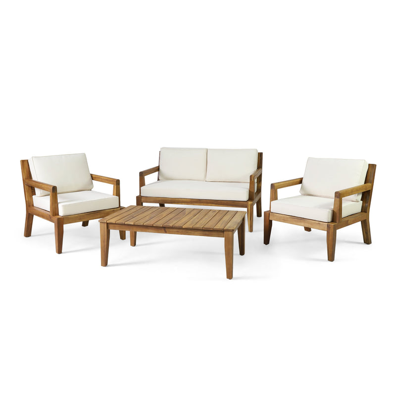 Outdoor Acacia Wood Chat Set, Teak and Beige - NH392413