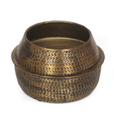 Handcrafted Notched Aluminum Planter, Aged Brass - NH473413