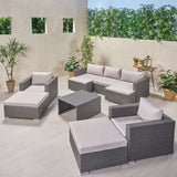 Outdoor 5 Seater Wicker Sofa Chat Set with Ottomans - NH179903