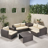 Outdoor 5 Seater V Shaped Wicker Storage Sectional Sofa Set with Ottomans - NH969903