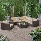 Outdoor 6 Seater Wicker Sectional Sofa Set with Sunbrella Cushions - NH115803