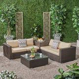 Outdoor 4 Seater Wicker Sofa Set with Storage Ottoman and Sunbrella Cushions - NH415803