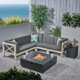 Outdoor Acacia Wood 5 Seater Sectional Sofa Set with Fire Pit - NH527603