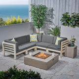 Outdoor V-Shaped Sectional Sofa Set with Fire Pit - NH960703