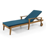 Outdoor Acacia Wood Chaise Lounge with Water Resistant Cushion - NH062513