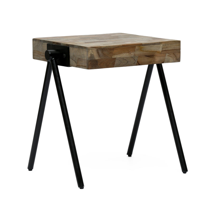 Handcrafted Modern Industrial Mango Wood Side Table - NH216313