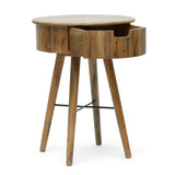 Mid-Century Modern Handcrafted Mango Wood End Table with Drawer, Natural and Black - NH733413