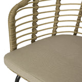 Outdoor Wicker Chair with Water Resistant Cushion, Set of 2, Light Brown and Beige - NH799413