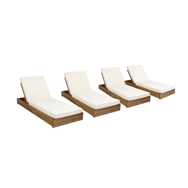 Outdoor Acacia Wood Chaise Lounge with Cushion (Set of 4) - NH814313