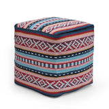 Boho Handcrafted Peruvian Print Cube Pouf - NH615413