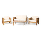 Outdoor Acacia Wood 4 Seater Chat Set with Cushions - NH150413