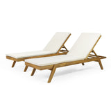 Outdoor Acacia Wood Chaise Lounge with Water Resistant Cushions, Set of 2 - NH148413