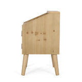 Contemporary End Table with Hutch, Natural and White - NH692513