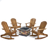 Outdoor 5 Piece Acacia Wood/ Light Weight Concrete Adirondack Chair Set with Fire Pit - NH313403