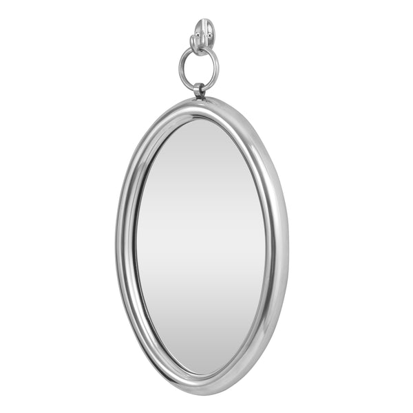 Modern Handcrafted Oval Aluminum Wall Mirror, Silver - NH006413