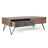 Handcrafted Boho Mango Wood Coffee Table with Drawers - NH380413