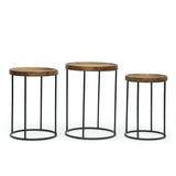 Modern Industrial Handcrafted Mango Wood Nested Side Tables (Set of 3), Natural and Black - NH587413