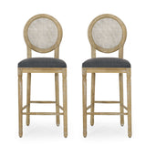 French Country Wooden Barstools with Upholstered Seating (Set of 2) - NH545313