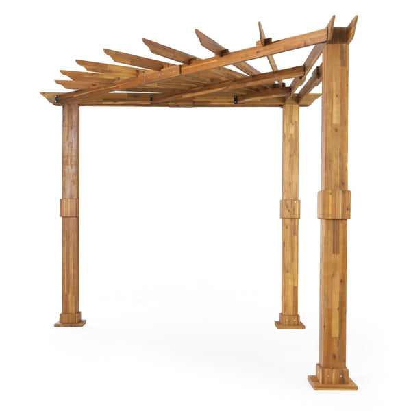 Outdoor Acacia Wood Triangle Pergola, Teak and Black - NH948413