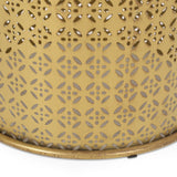 Boho Lace Cut Iron Side Table, Gold Brushed Brown - NH829413