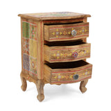 Handcrafted Boho Mango Wood 3 Drawer Nightstand - NH560413