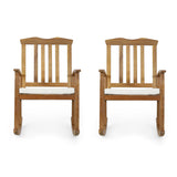 Outdoor Acacia Wood Rocking Chair with Cushion, Set of 2, Teak and Beige - NH636513