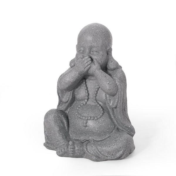 Outdoor Speak No Evil Monk Garden Statue, Stone Gray - NH463413