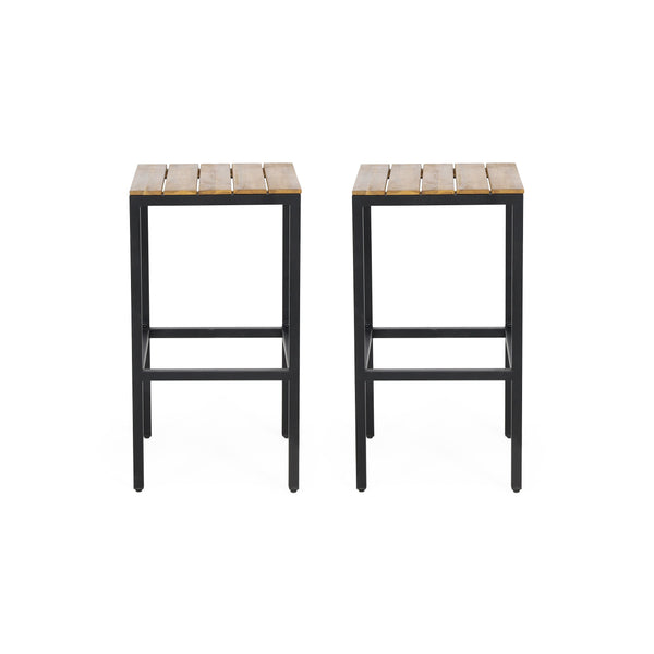 Outdoor Modern Industrial Acacia Wood Bar Stools (Set of 2) - NH202313