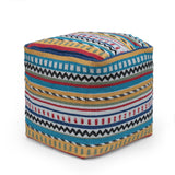 Boho Handcrafted Peruvian Print Cube Pouf - NH615413