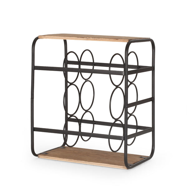 Modern Industrial 6 Bottle Tabletop Wine Rack, Natural and Black - NH700513