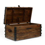 Handcrafted Boho Wood Storage Trunk with Latches - NH626313