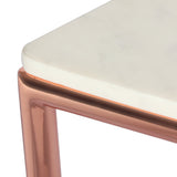 Modern Glam Handcrafted Banswara Marble Top C-Shaped Side Table, White and Rose Gold - NH322513