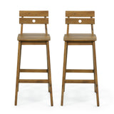 Outdoor/Indoor Acacia Wood Backed Barstools, Set of 2, Teak - NH973513