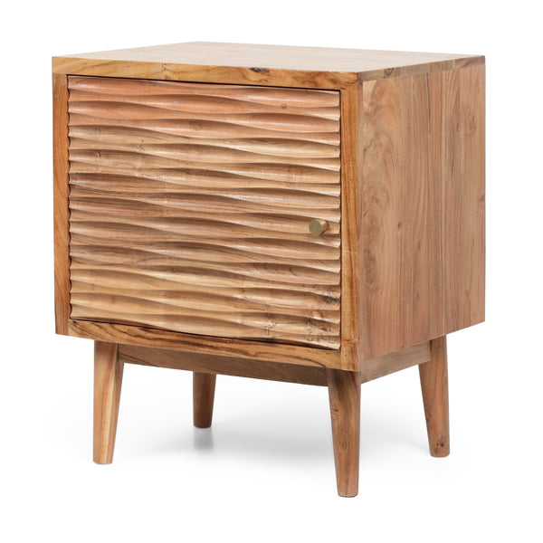 Handcrafted Boho Acacia Wood Nightstand, Natural - NH555413