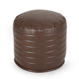 Contemporary Faux Leather Channel Stitch Pouf - NH797413