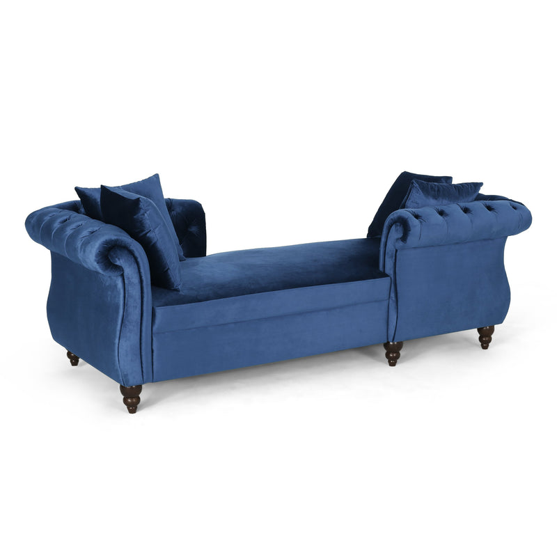 Modern Glam Tufted Velvet Tete-a-Tete Chaise Lounge with Accent Pillows - NH838413