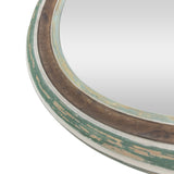 Boho Wood Round Mirror, Weathered Green and Red - NH003413