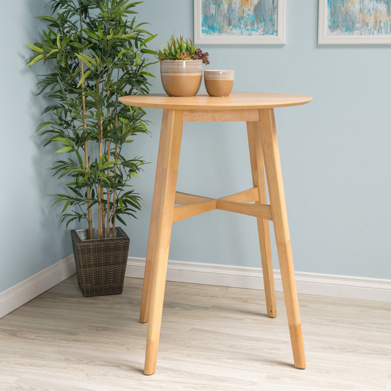 Mid-Century Modern Circular Wood Bar Table with Tapered Legs - NH000992