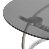 Modern Glass Top Round Coffee Table, Gray and Chrome - NH026413