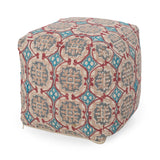 Handcrafted Boho Fabric Cube Pouf - NH438313