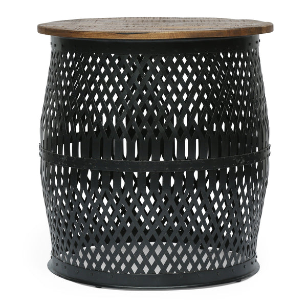 Modern Industrial Handcrafted Mango Wood Lace Cut Side Table, Natural and Black - NH416413