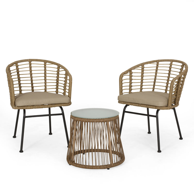 Outdoor Wicker 2 Seater Chat Set, Light Brown and Beige - NH899413