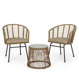 Outdoor Wicker 2 Seater Chat Set, Light Brown and Beige - NH899413