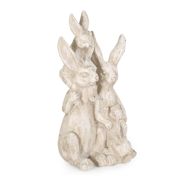 Outdoor Rabbit Family Garden Statue, White - NH399413