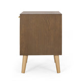 Contemporary End Table with Storage, Walnut, Natural, and Antique Gold - NH492513