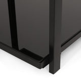 Modern Glass Top Side Table with Shelf, Black - NH326413