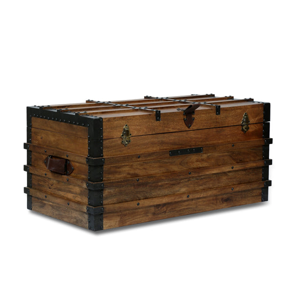 Handcrafted Boho Wood Storage Trunk with Latches - NH626313