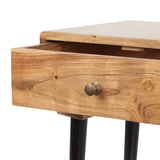 Handcrafted Mid-Century Modern Wooden Side Table with Drawer - NH660413