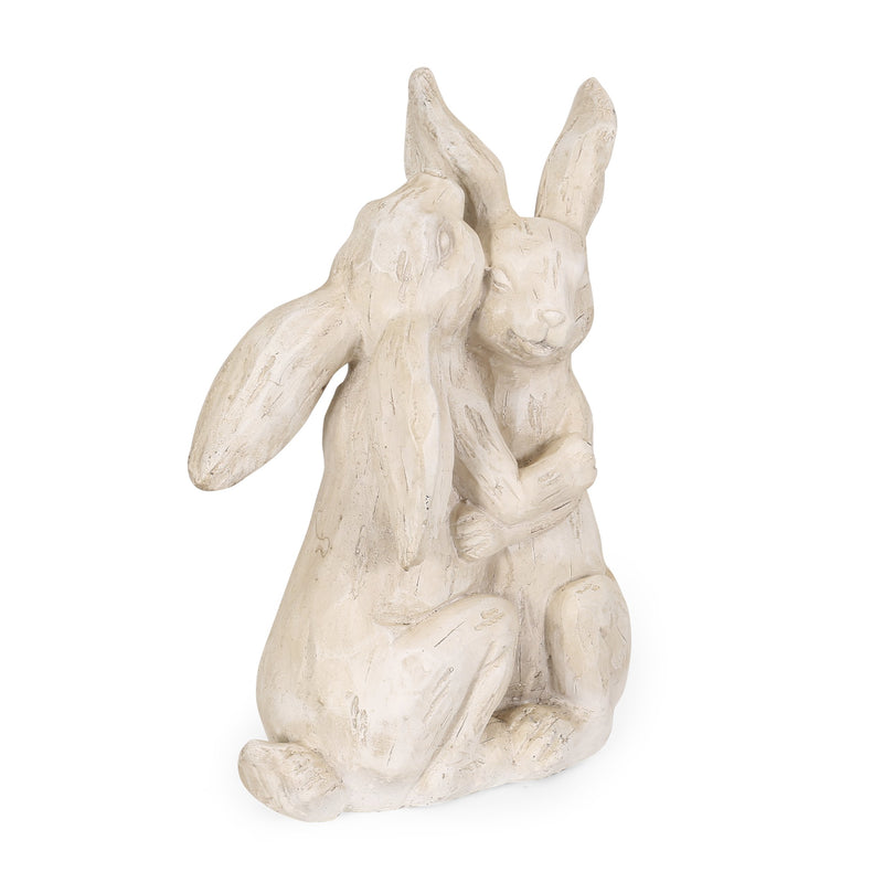 Outdoor Rabbit Couple Garden Statue, White - NH599413