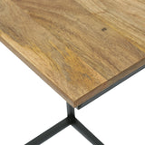 Modern Industrial Handcrafted Mango Wood C-Shaped Side Table with Charging Port, Natural and Black - NH324413